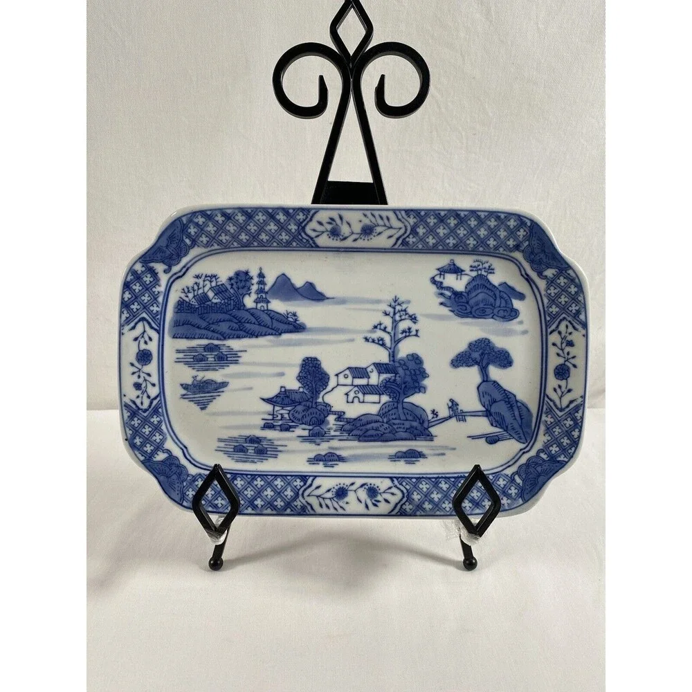CHINESE Export Blue & White Canton Porcelain 11”* 7.25” Rectangle Platter #60